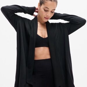 Athleta Black Open-Front Hoodie in black or heather grey